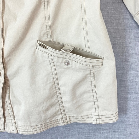 Spring Jacket Womens XL 3/4 Tabbed Sleeves Snap Front Pockets Cotton & Colors - Picture 4 of 13